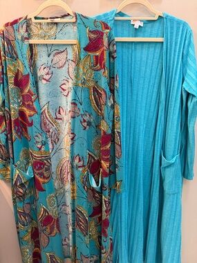 LuLaRoe Turquoise Floral & Solid Duster Cardigans